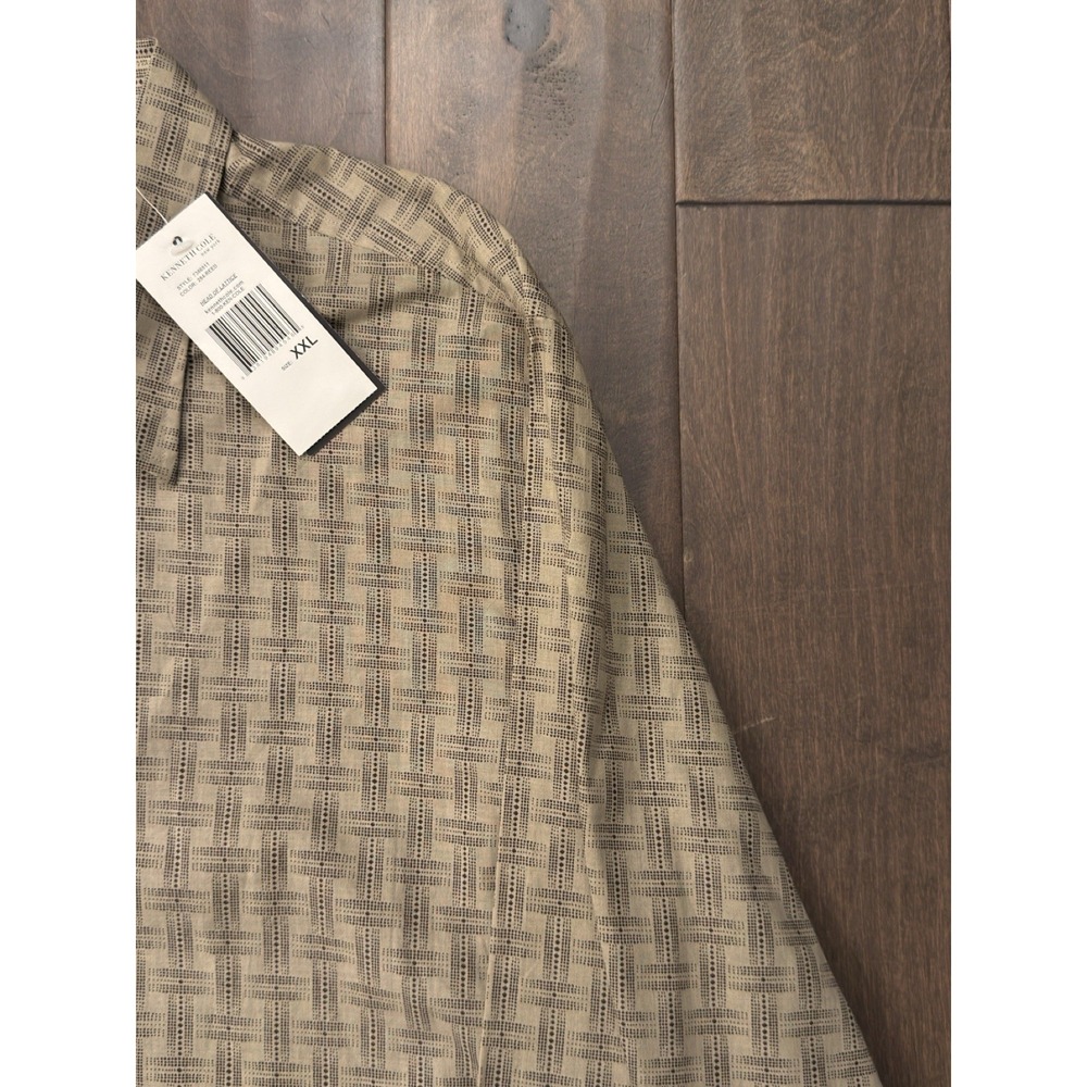 NWT Kenneth Cole Long‎ Sleeve Geometric Print Brown Button Down Shirt Size 2XL - Picture 4 of 7